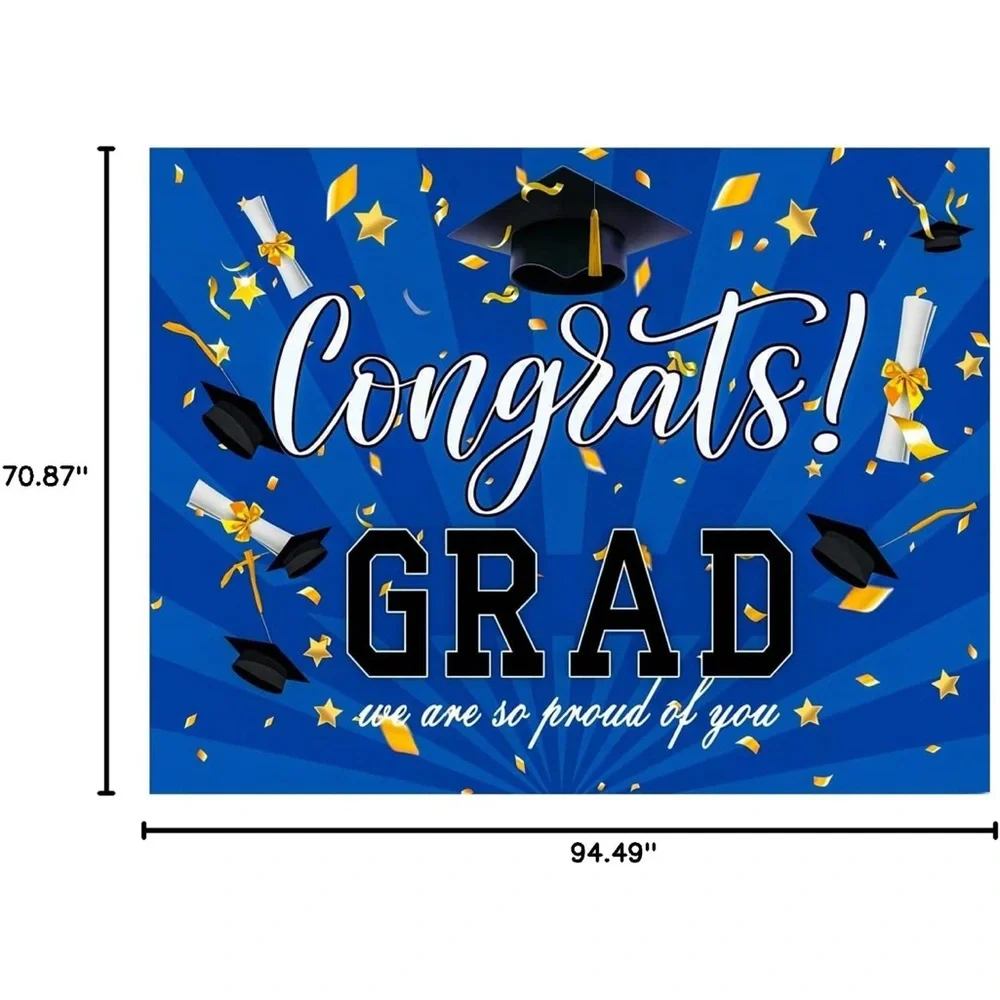 Congratulations Graduation Banner Background 8X6FT(Blue)